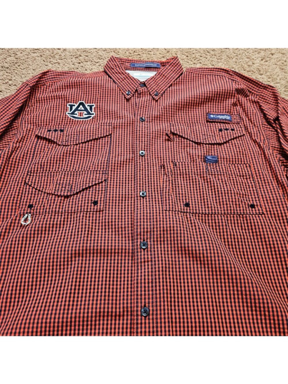 Columbia PFG Super Bonehead Fishing Shirt Mens L Plaid Y2K Auburn Tigers NCAA - Picture 2 of 12